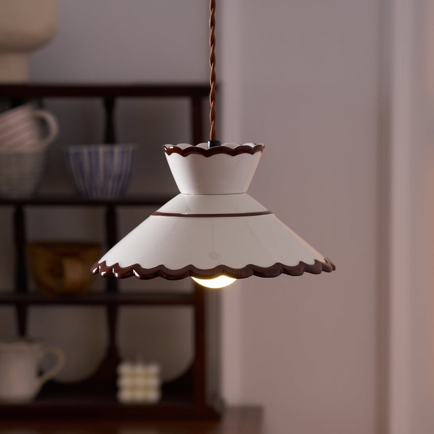 Ceramic Pendant Light Cream and Brown Finish