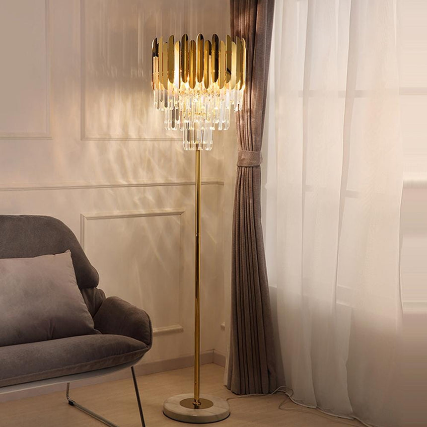 crystal and stainless steel floor lamp for living room accents