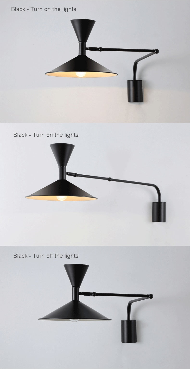 industrial-style swing arm wall lamp - dimensions reference