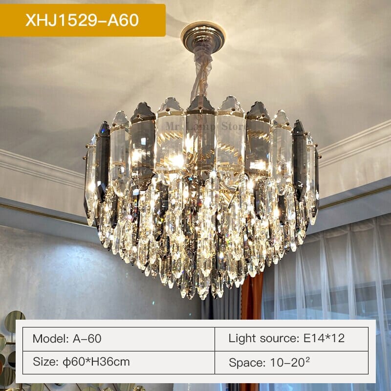 Crystal chandelier smoke grey finish detail