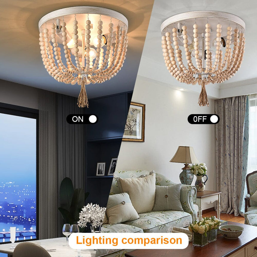 Wood Bead Ceiling Light Full Display