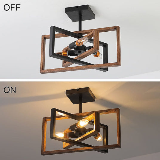 Wood Chandelier Semi-Flush Mount Ceiling Fixture