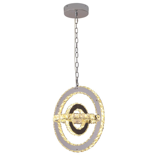 K9 crystal 3-ring rotating pendant light with brushed stainless finish