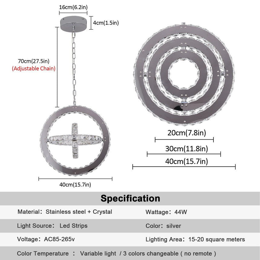 Ring pendant light with rotating crystal ring design