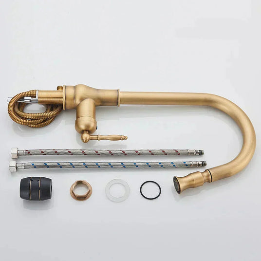 Vintage brass kitchen faucet - two-tone black accent finish