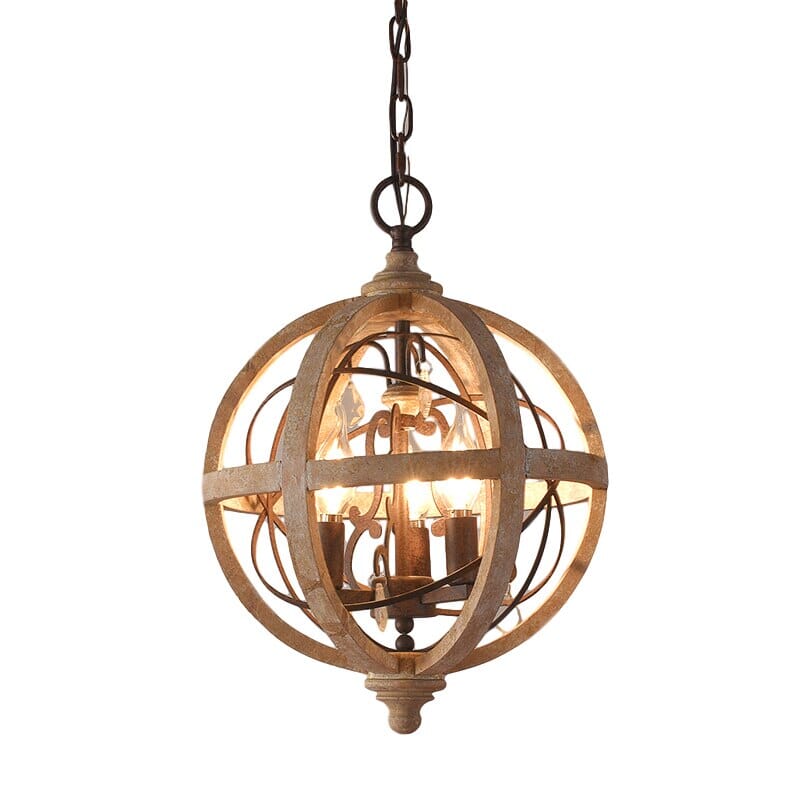 led chandelier with wood grain detail