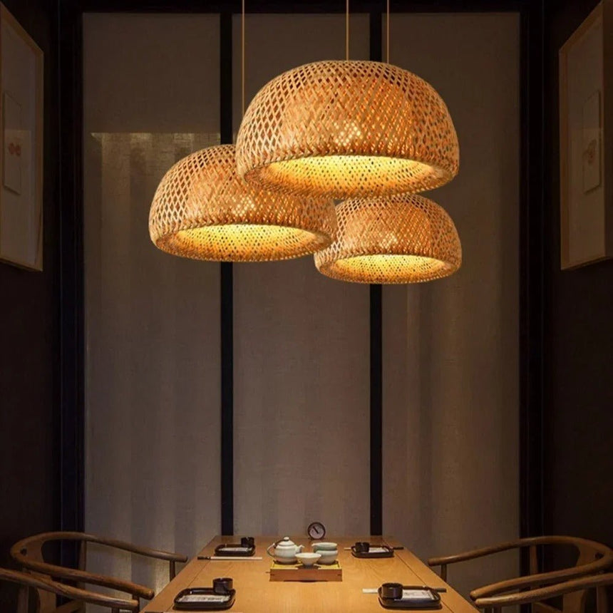 Woven rattan lamp warm ambient glow
