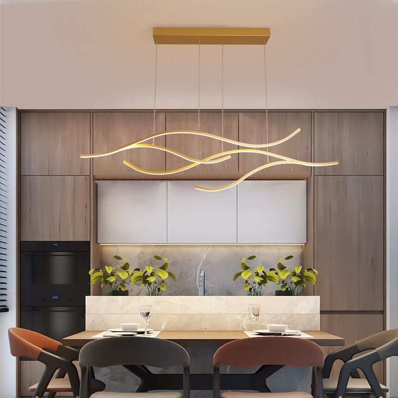 LuminaNova Geometric LED Chandelier With Abstract Wave Design for Living Room