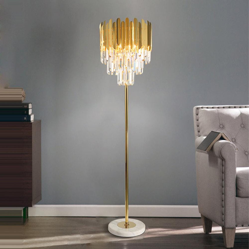 crystal and stainless steel floor lamp for bedroom ambiance