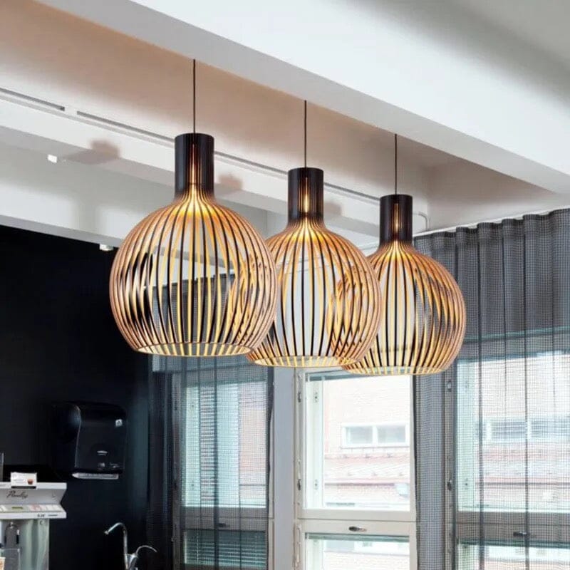 Rustic Wood Cage Pendant Light Detail