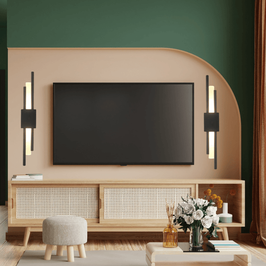 Black wall lamp matte black finish detail