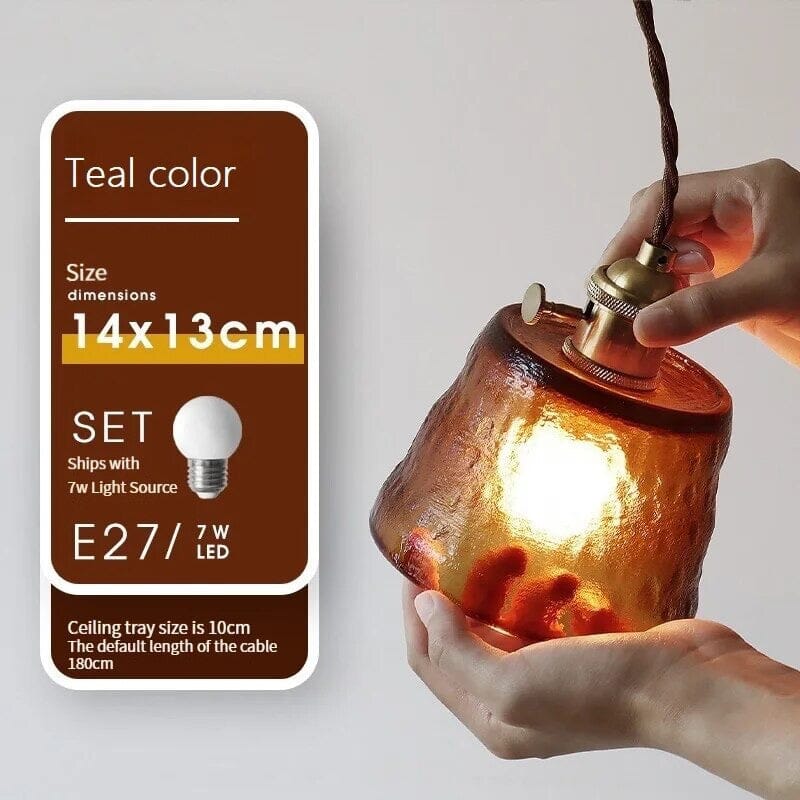 Copper glass pendant lamp finish close-up