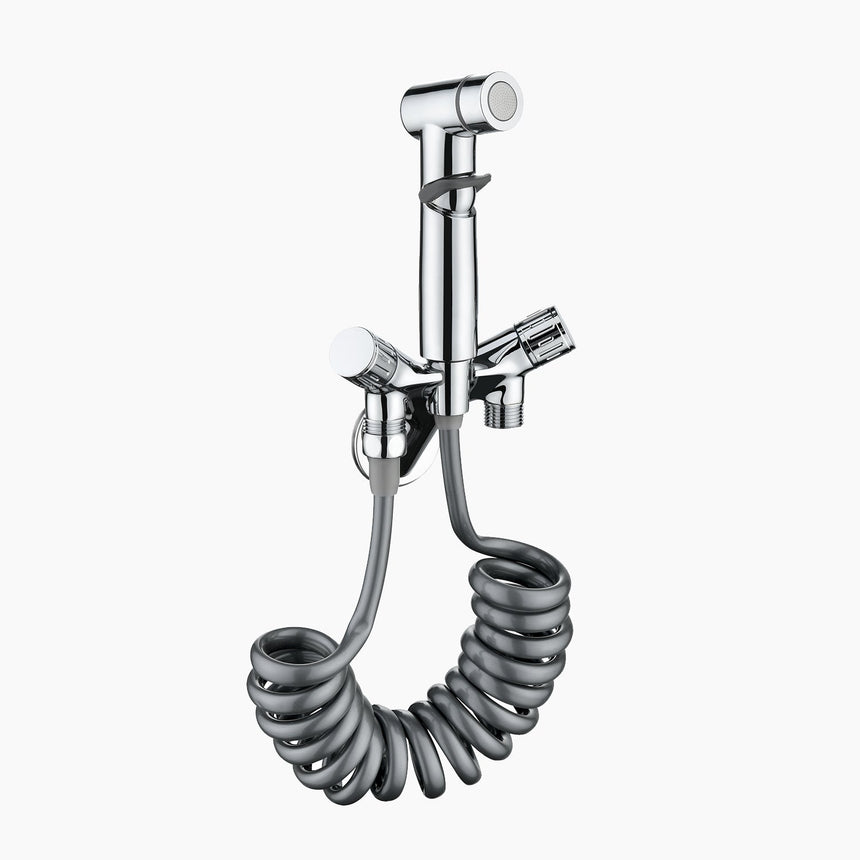 Handheld bidet spray faucet close-up view - angle valve control