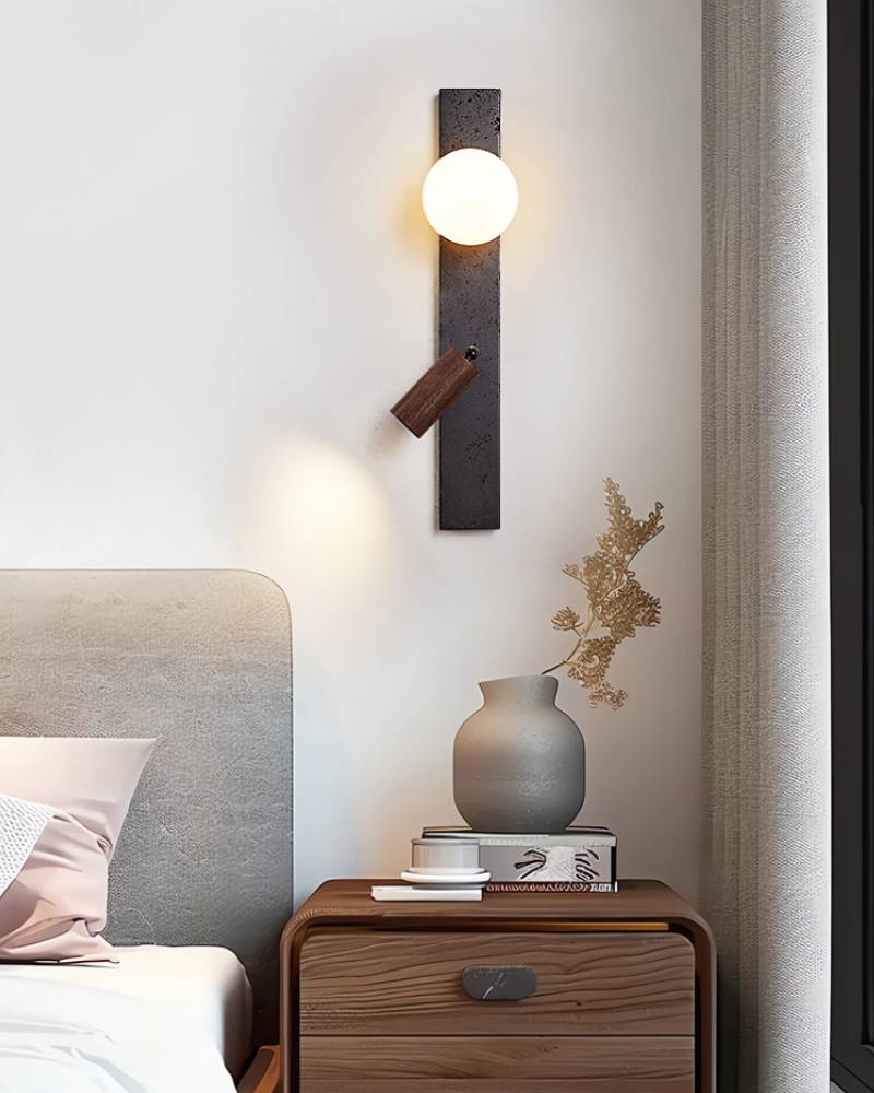 Travertine Wall Lamp Walnut and Black Finish