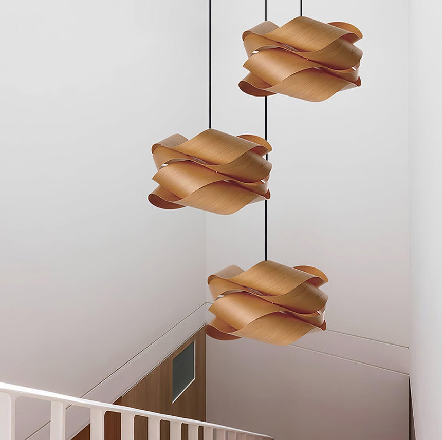 Handcrafted Wood Pendant Lamp Full View