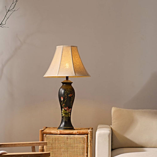 Lotus-Inspired Ceramic Table Lamp with Floral Artwork