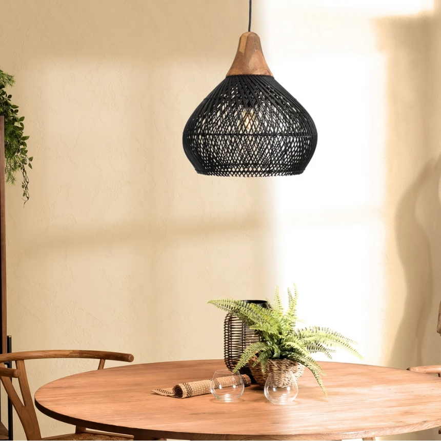 Asterra Handwoven Rattan Pendant Light open weave texture - OpalDwell