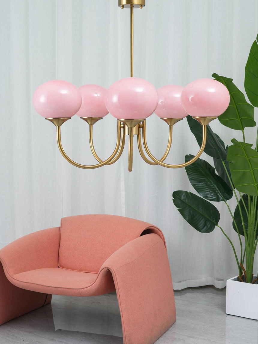 Pink Glass Chandelier Golden Finish Modern Glam