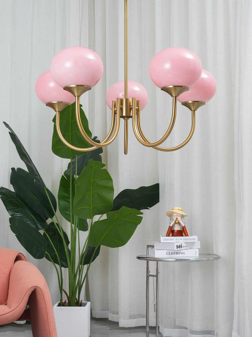 Pink Glass Shade Chandelier for Bedroom