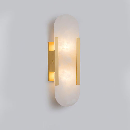 alabaster wall lamp with copper accents for bathroom lighting