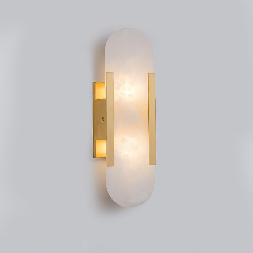 alabaster wall lamp with copper accents for bathroom lighting