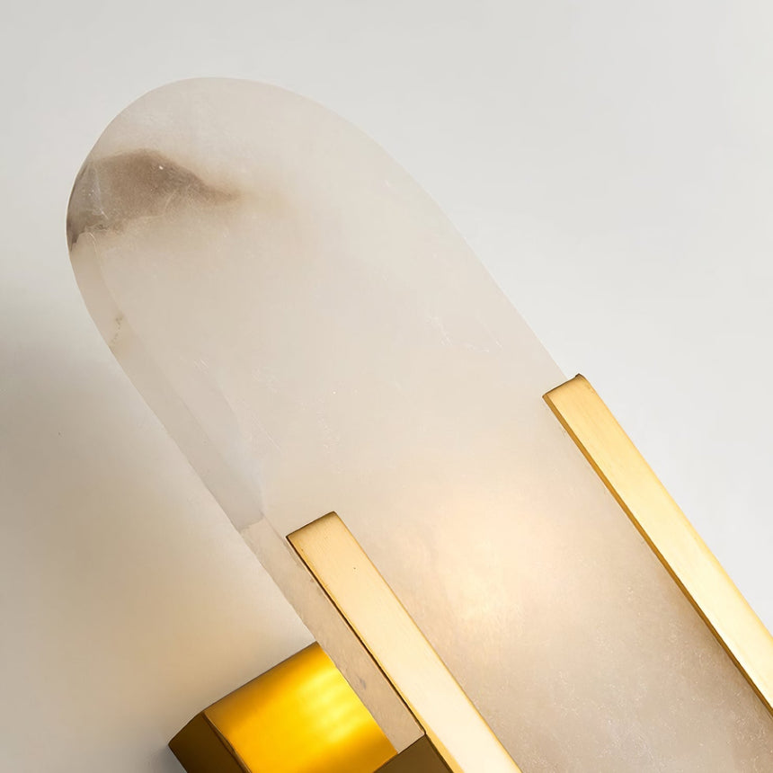 alabaster wall lamp with brass accents for bathroom lighting