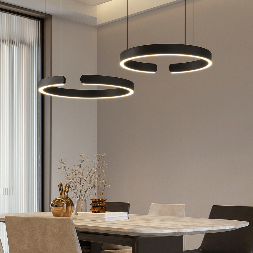 Pendant light illuminated above kitchen island