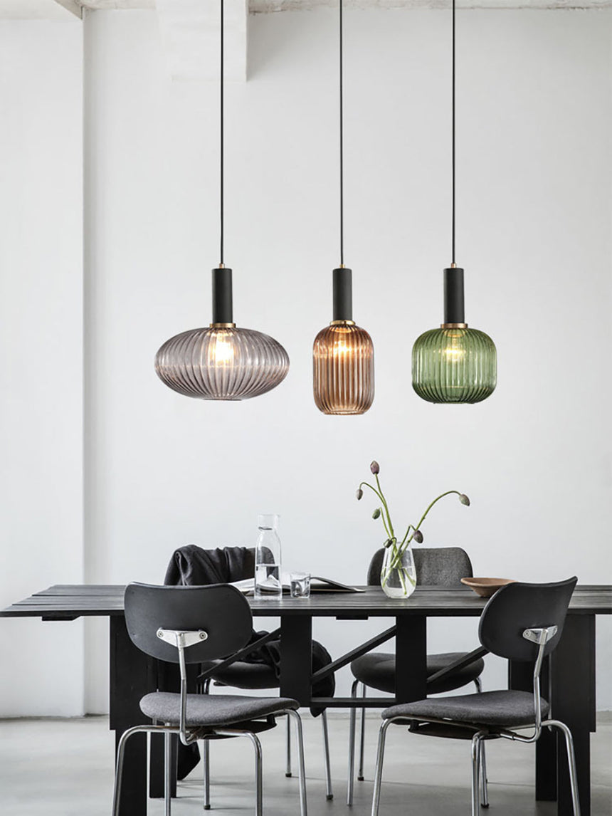 Fluted Glass Pendant Lamp Warm White Glow