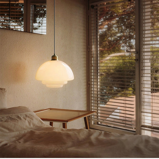 Ivory Glass Shade Pendant Light Close Detail
