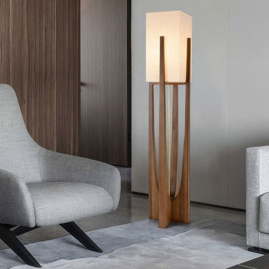 Walnut wood base floor lamp detail