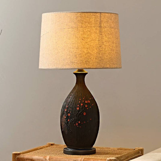 Ceramic Table Lamp Linen Shade Close-Up