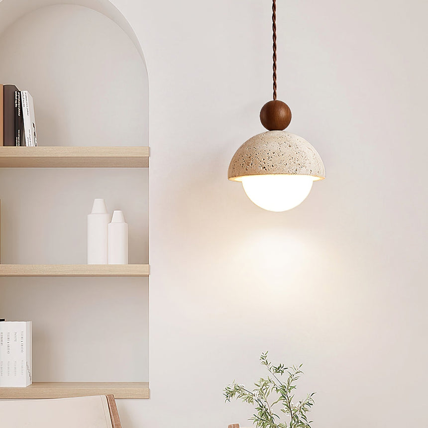 Hand-Shaped Travertine Pendant Light Fixture