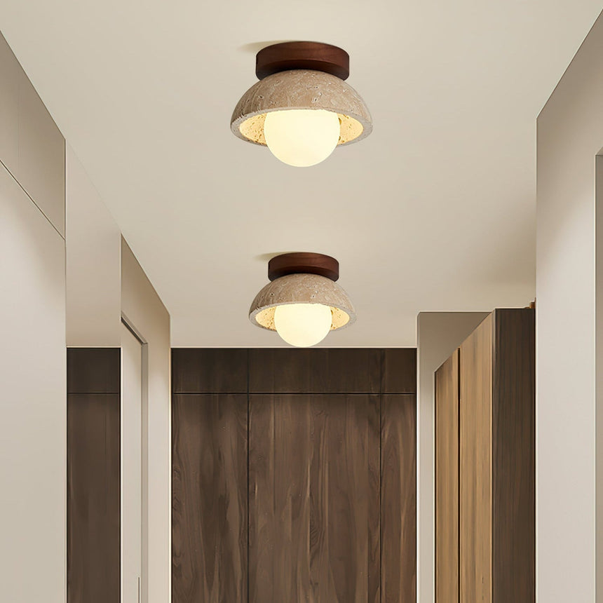 Travertine Wood Ceiling Light Sculptural Design