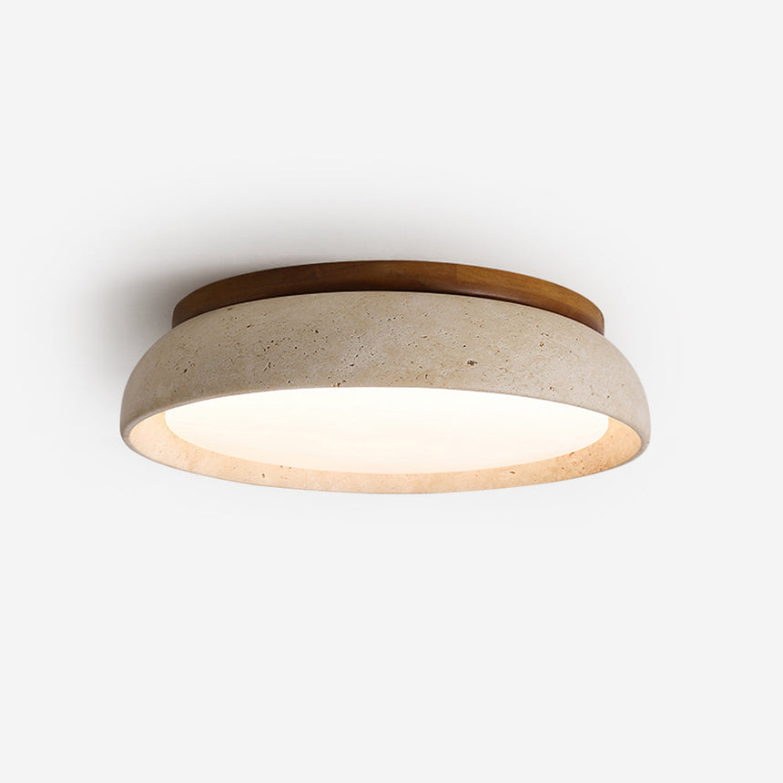 Natural travertine ceiling light wooden base
