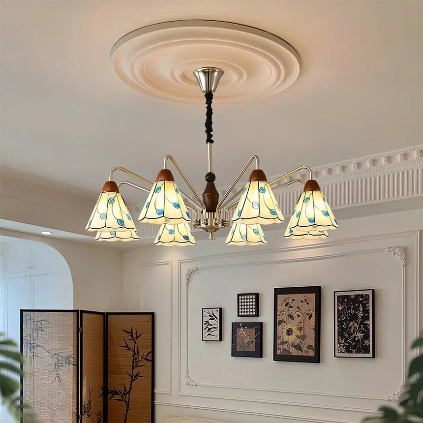 Vintage Floral Stained Glass Chandelier