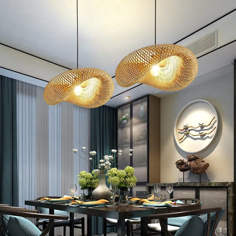 Wicker pendant light for bedside accent