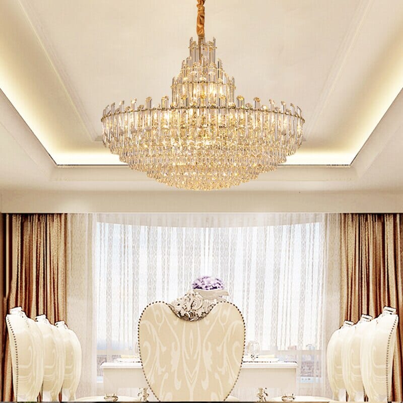 Brass Chandelier Installed Above Dining Table