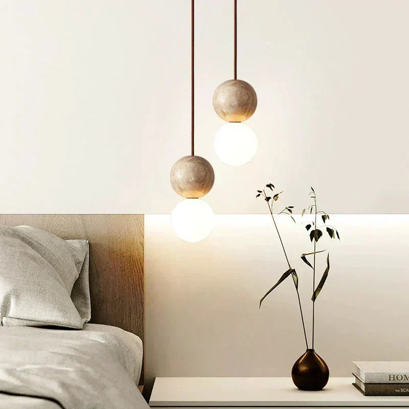 Stone Pendant Light LED Warm Ambient Glow for Dining Room