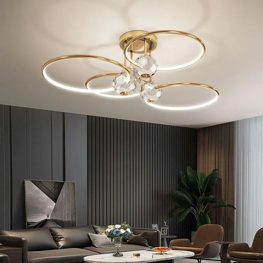 Golden Round Chandelier Wrought Iron Acrylic Design