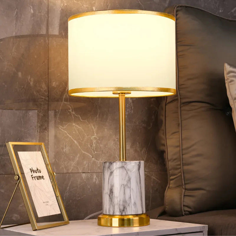 Fabric desk lamp warm ambient glow setting