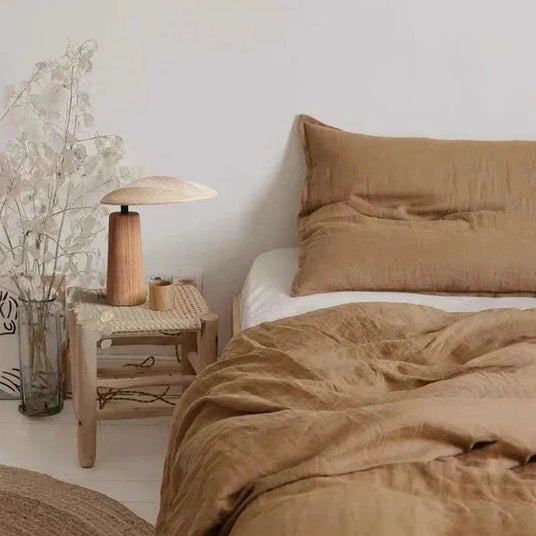 Cloth and wood table lamp fixture