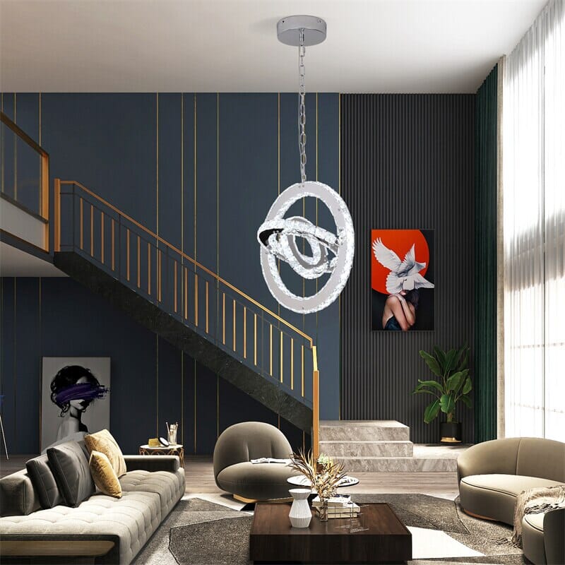 Crystal chandelier flush mount ceiling installation view