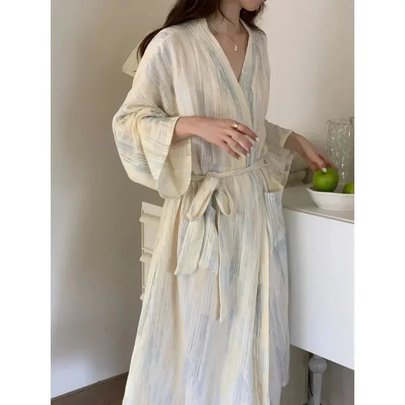 Lightweight Bathrobe with Long Sleeves and V-Neck
