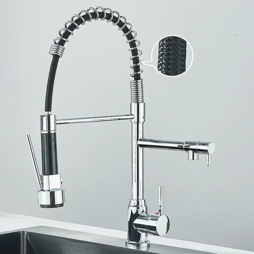 FluxSpout Dual Kitchen Mixer Tap stainless steel finish - OpalDwell