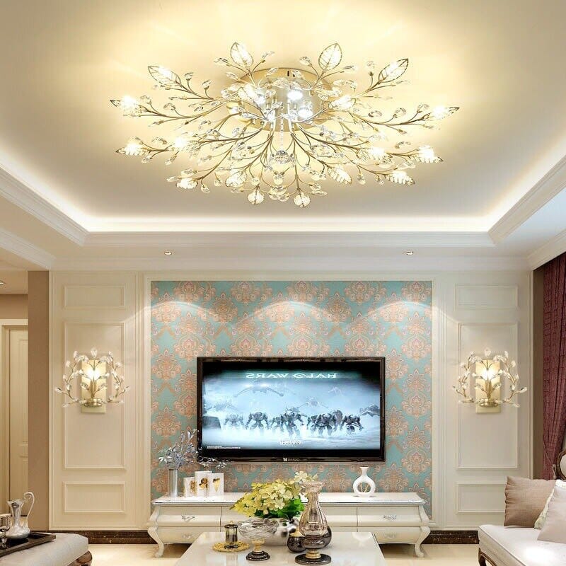 premium crystal pendant light with floral accents