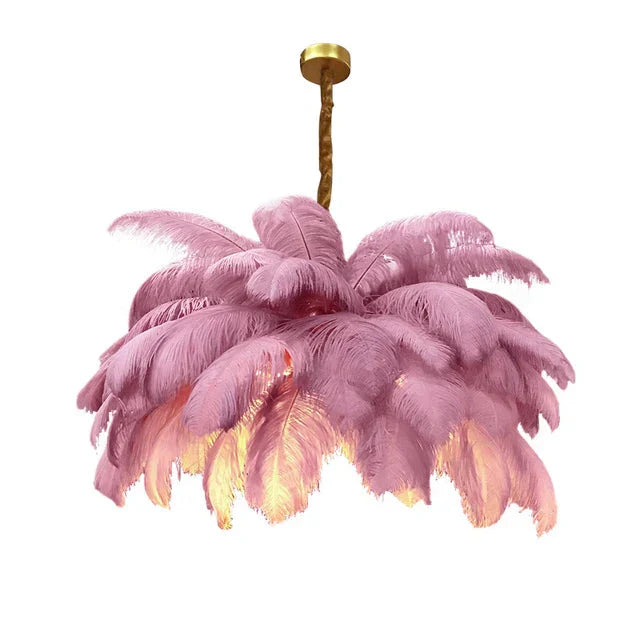 Brass and Feather Chandelier Side View Detail