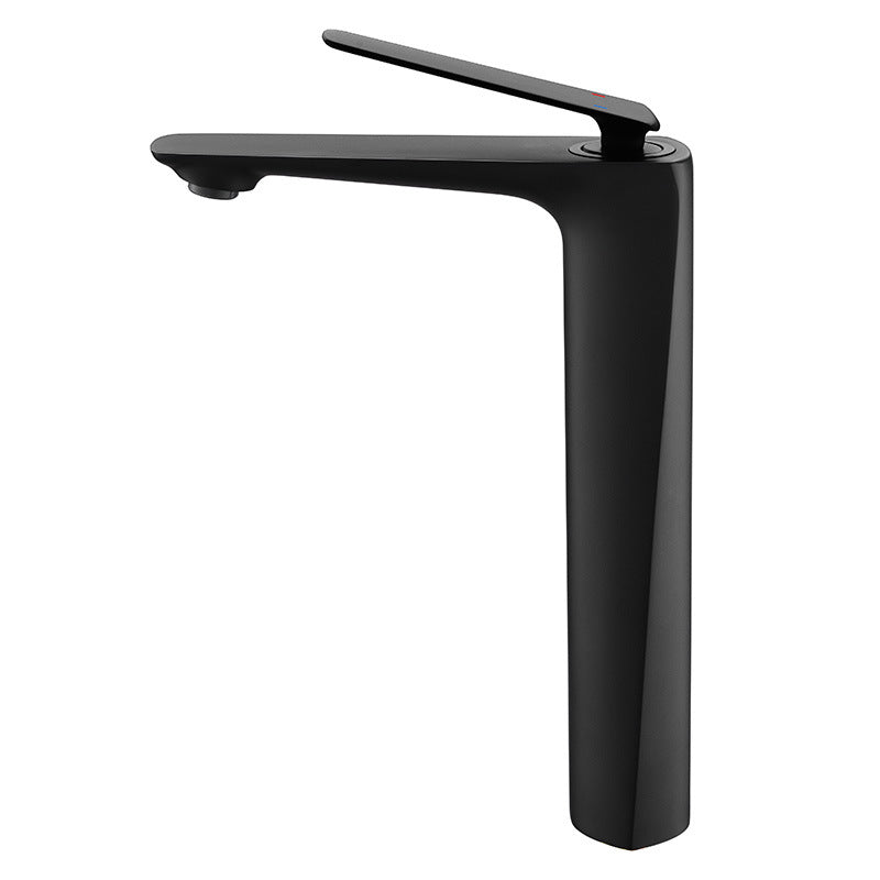 Single-handle brass vessel faucet installed in a bathroom setting