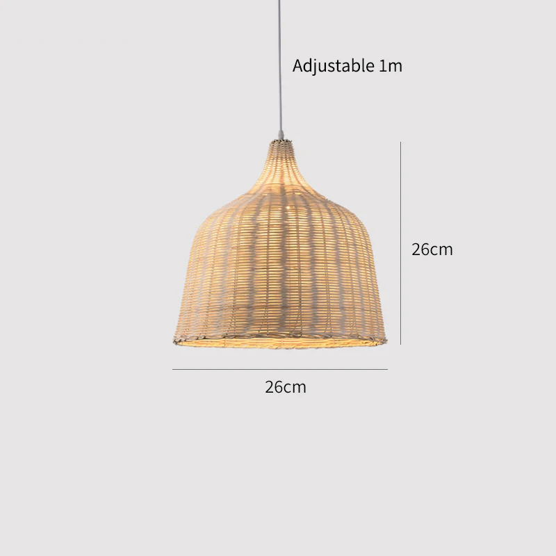 Bamboo pendant light warm glow at dusk