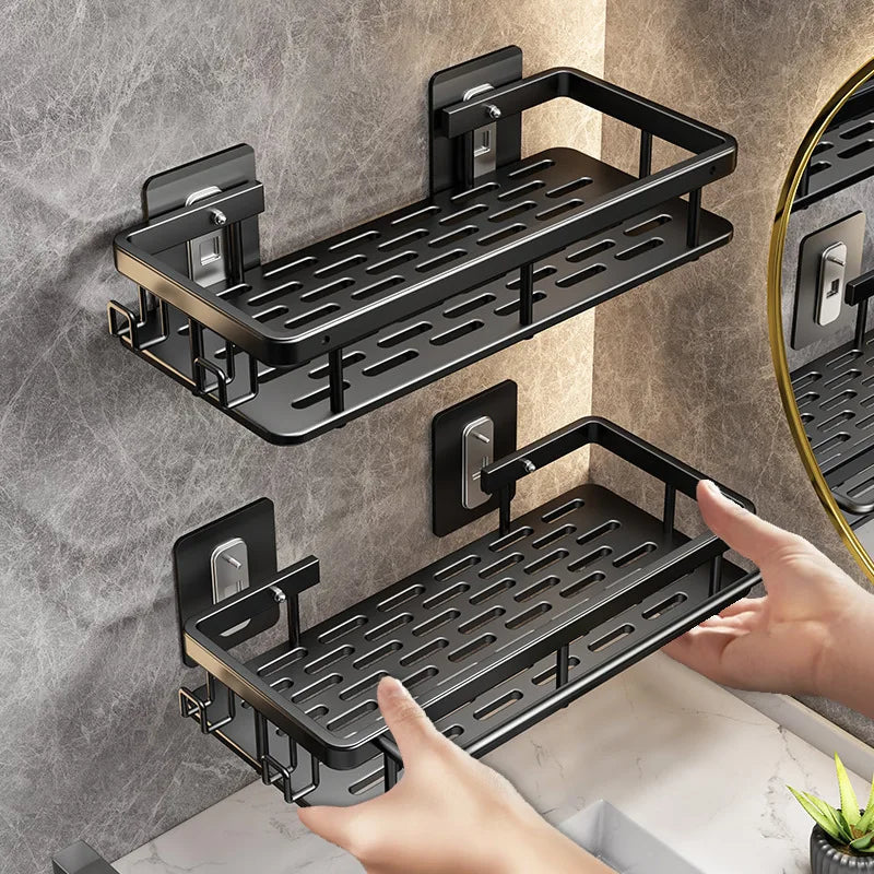 Corner bathroom shelf with rust-resistant aluminum build