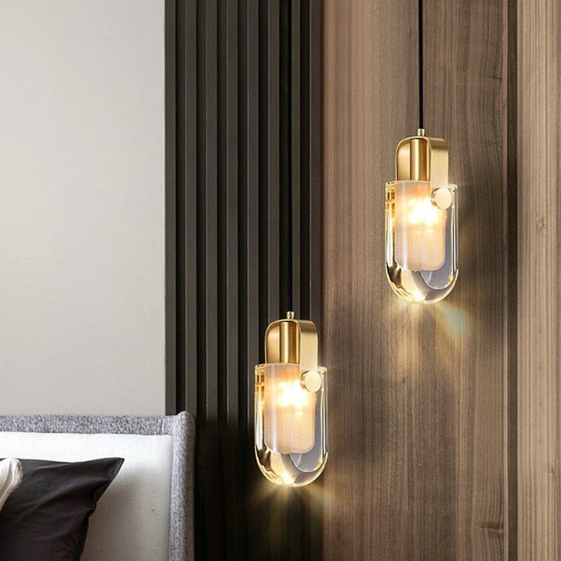 crystal pendant light with polished steel finish for bedroom bedside ambiance